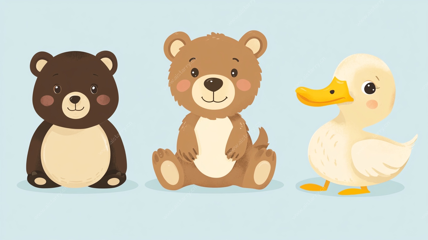 可爱小熊与小鸭卡通形象