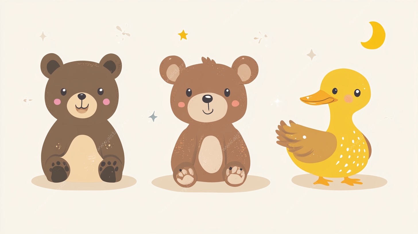 可爱小熊与小鸭插画