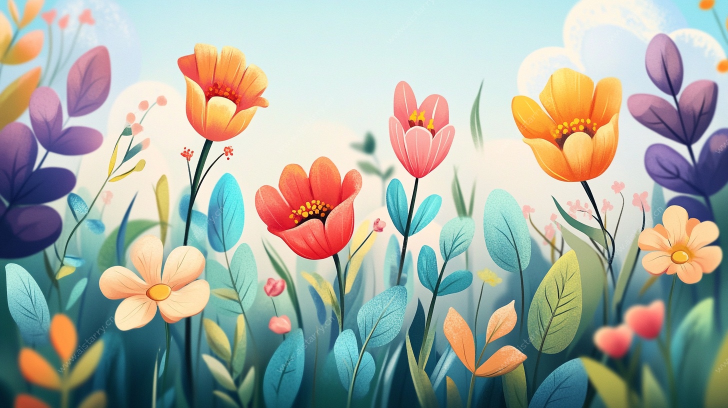 春日烂漫花卉插画