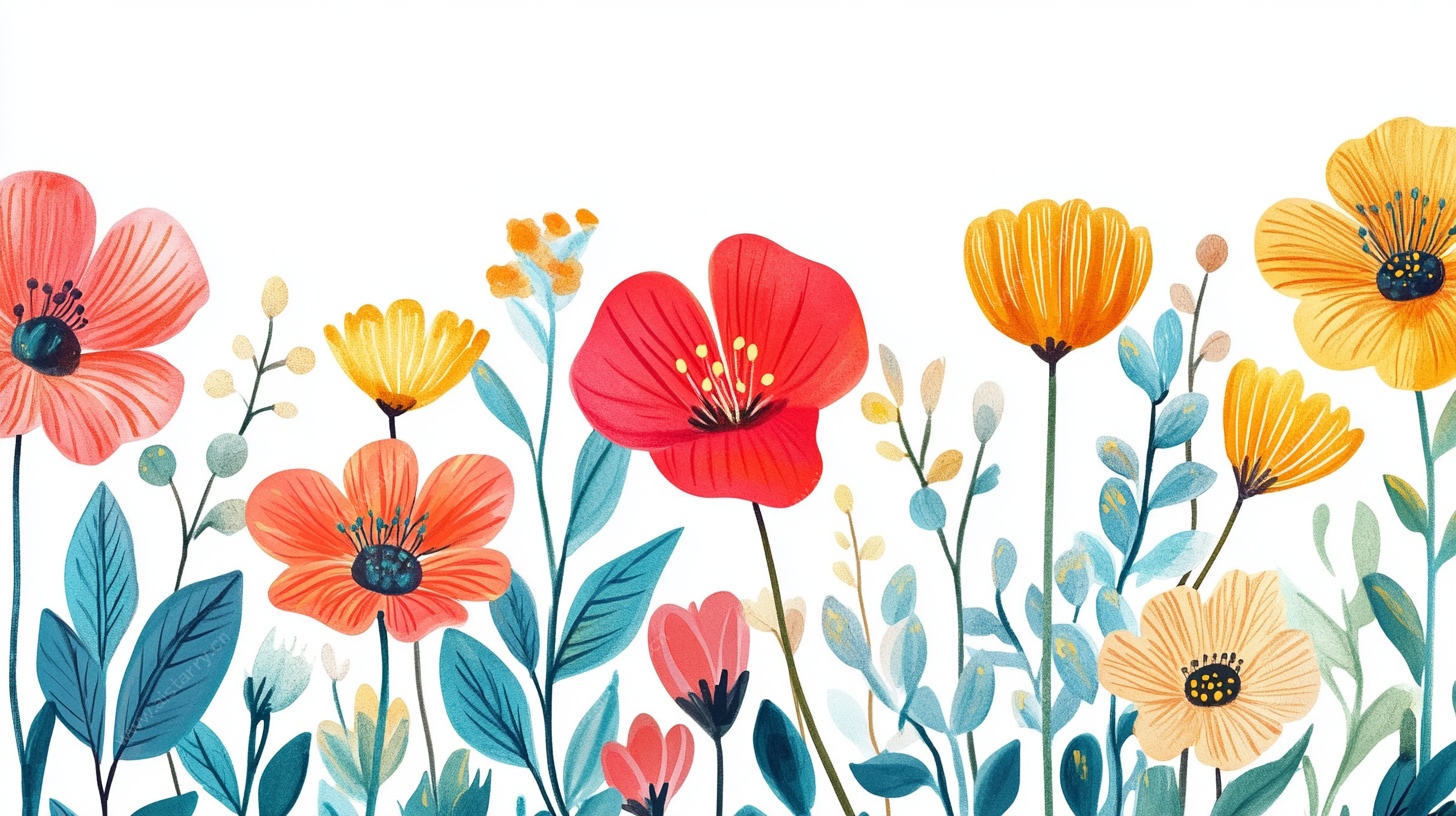 手绘花卉边缘装饰图