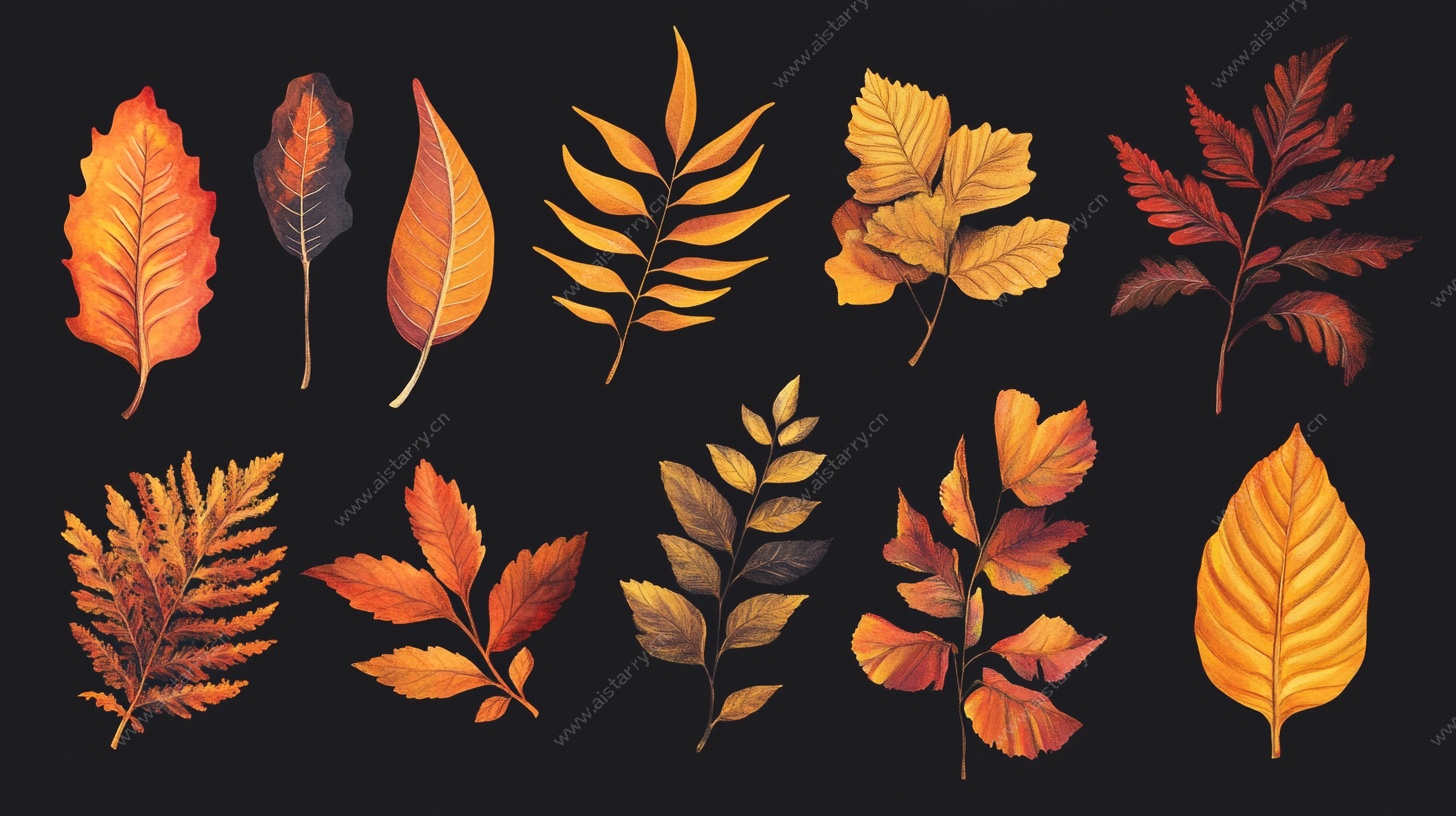 秋日多彩叶片插画集合
