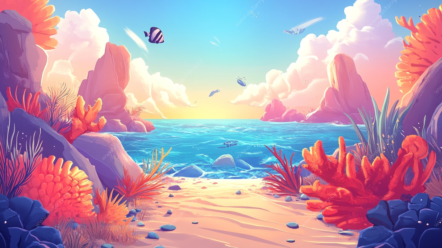 梦幻海滨珊瑚礁景观