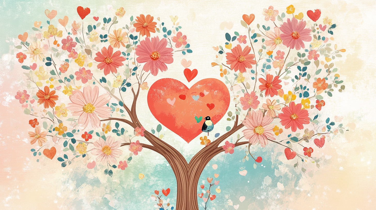 爱心繁花树插画