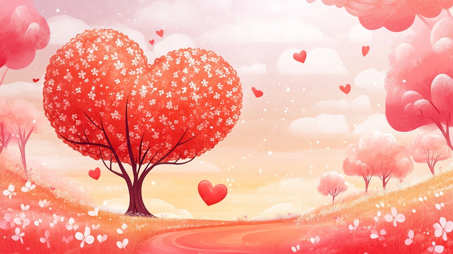 心形树浪漫梦幻风景图