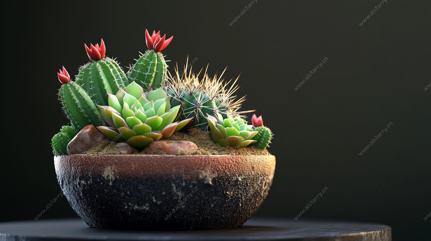 多彩仙人掌盆栽特写