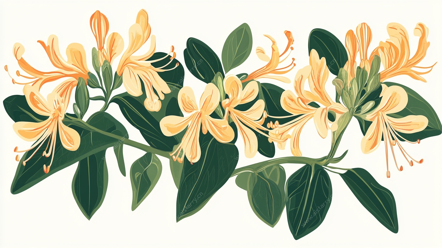 手绘金银花插画