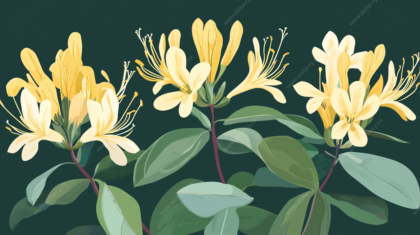 手绘金银花插画作品