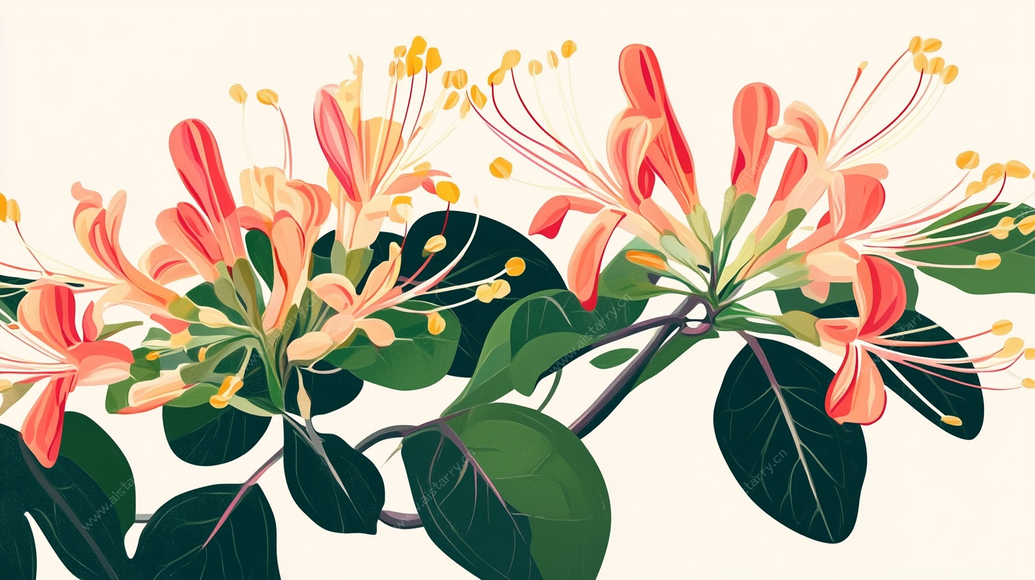 手绘金银花插画作品