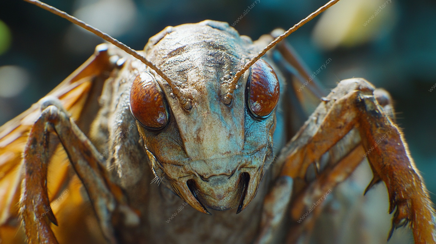 微距下的蝉头部特写