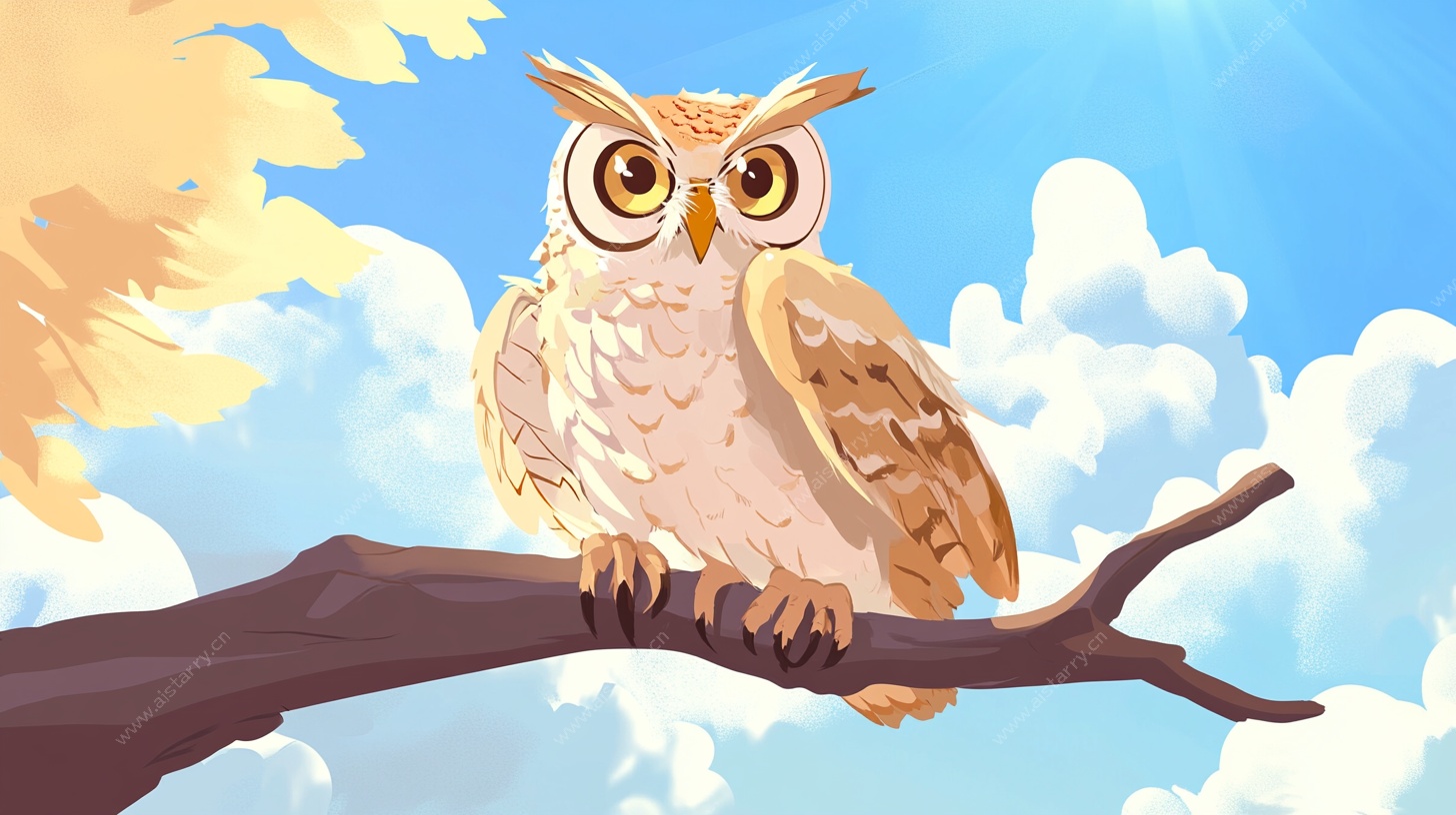 枝头猫头鹰的奇幻天空时刻