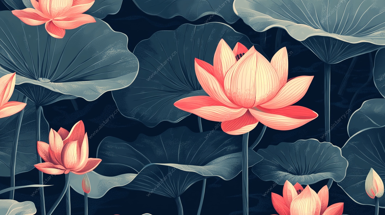 水墨风荷花莲叶图