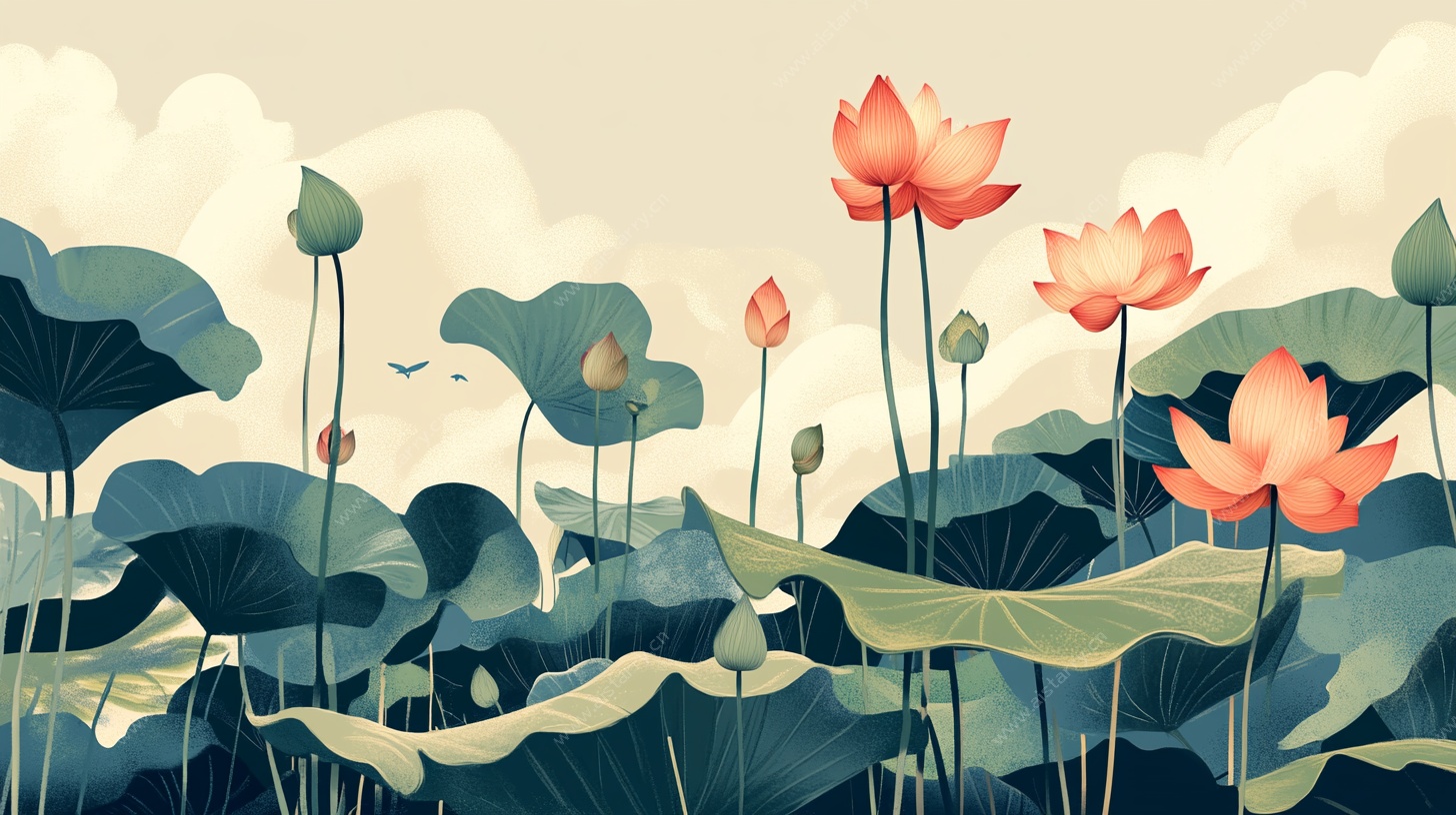 夏日荷塘写意画