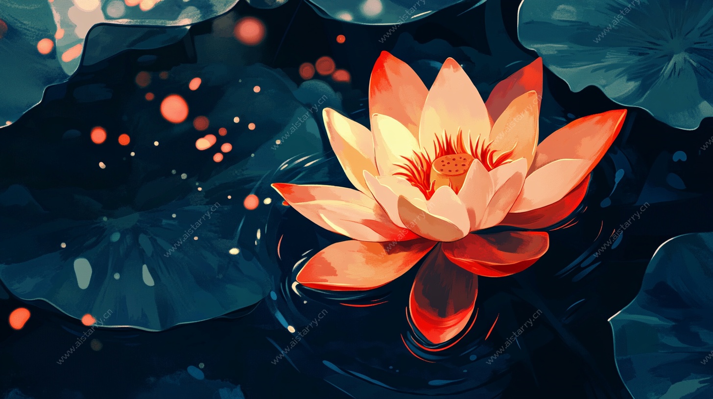 水中绽放的梦幻红莲花