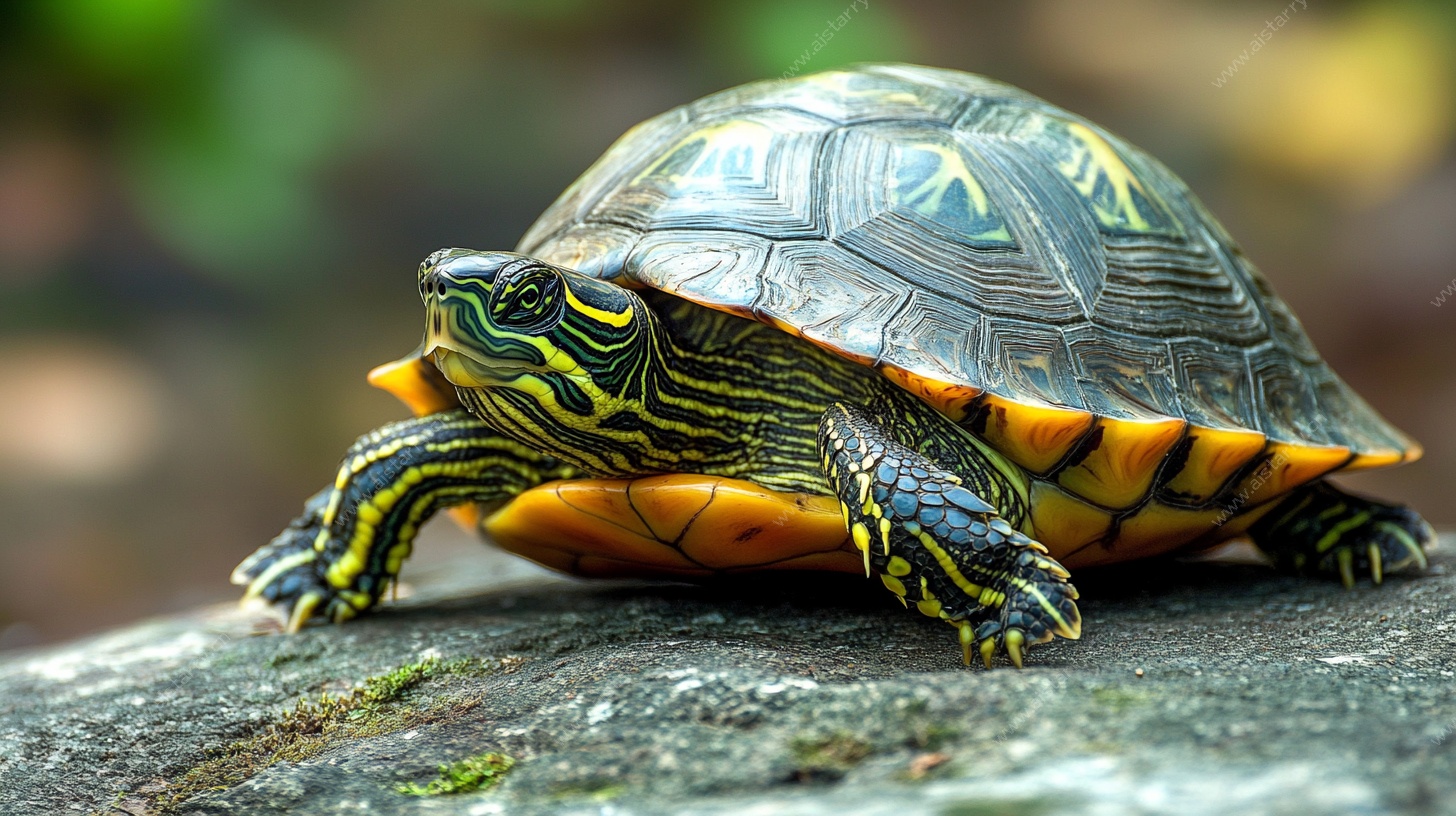 石板上的多彩乌龟