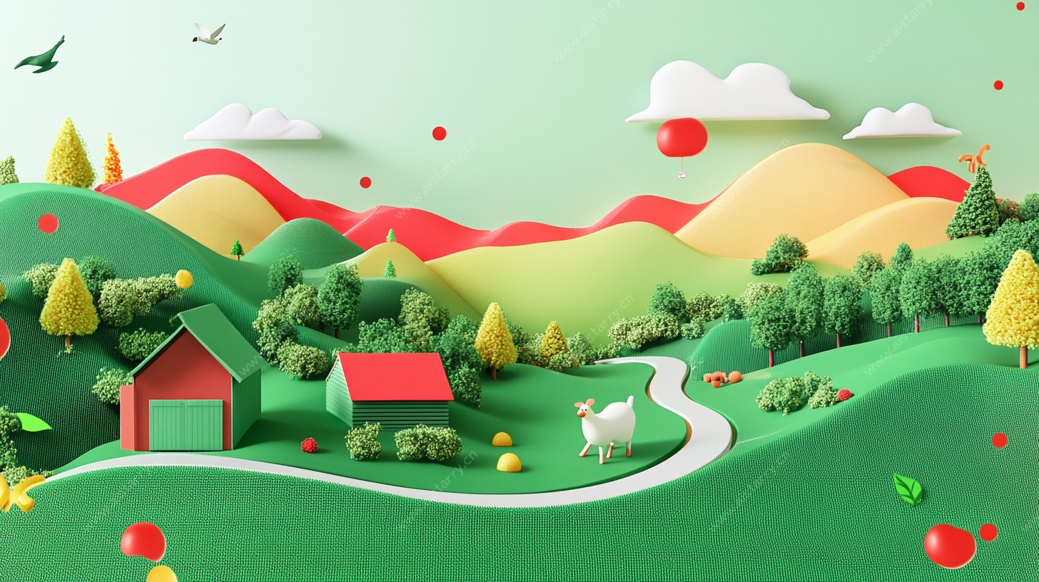 田园风光立体插画