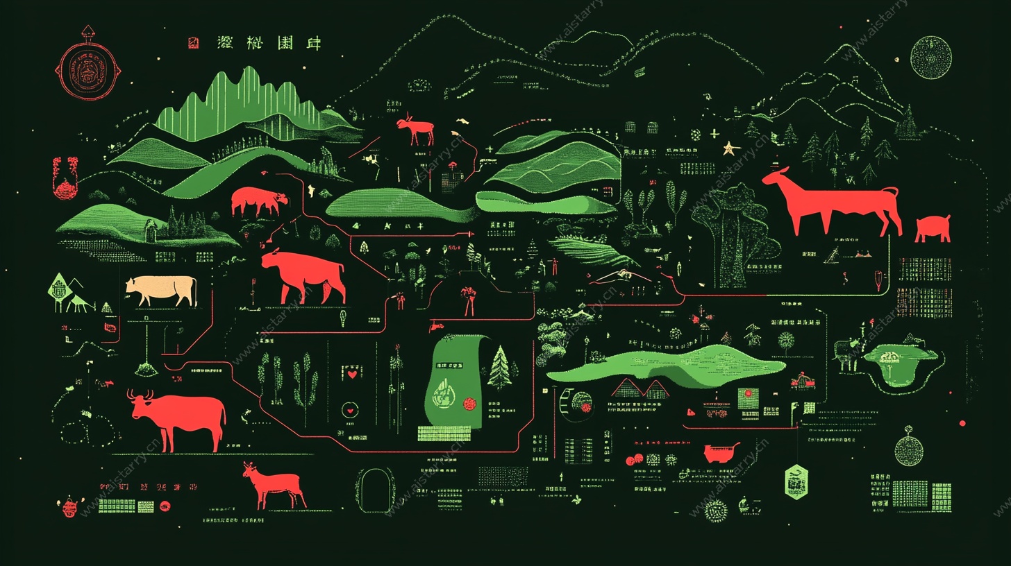 田园牧歌风动物生态插画