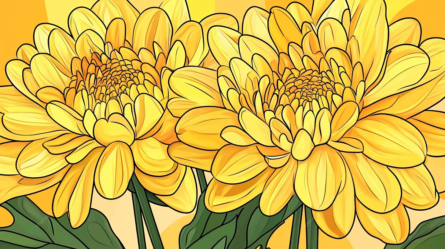 双朵金黄菊花插画