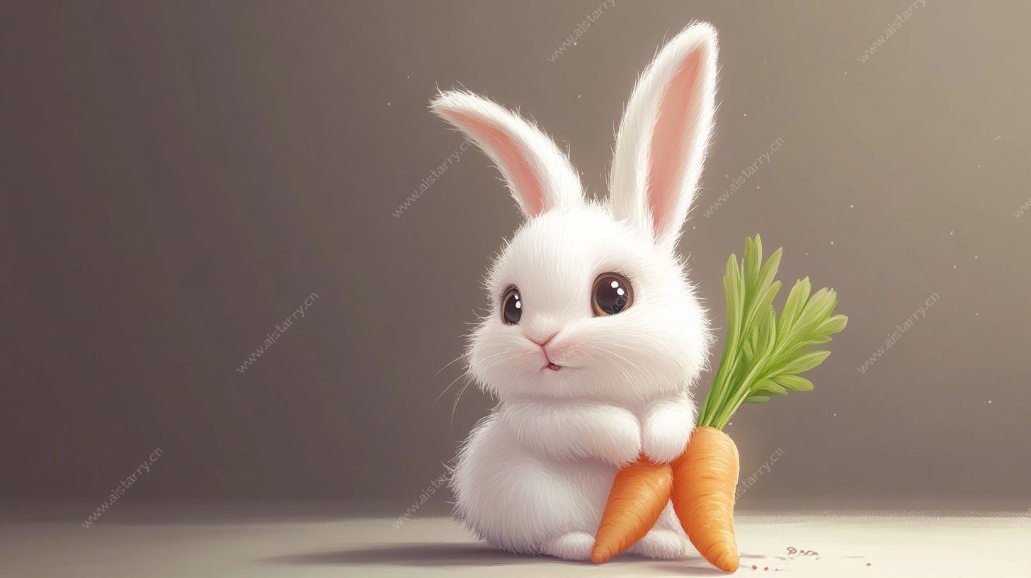 可爱白兔抱胡萝卜插画