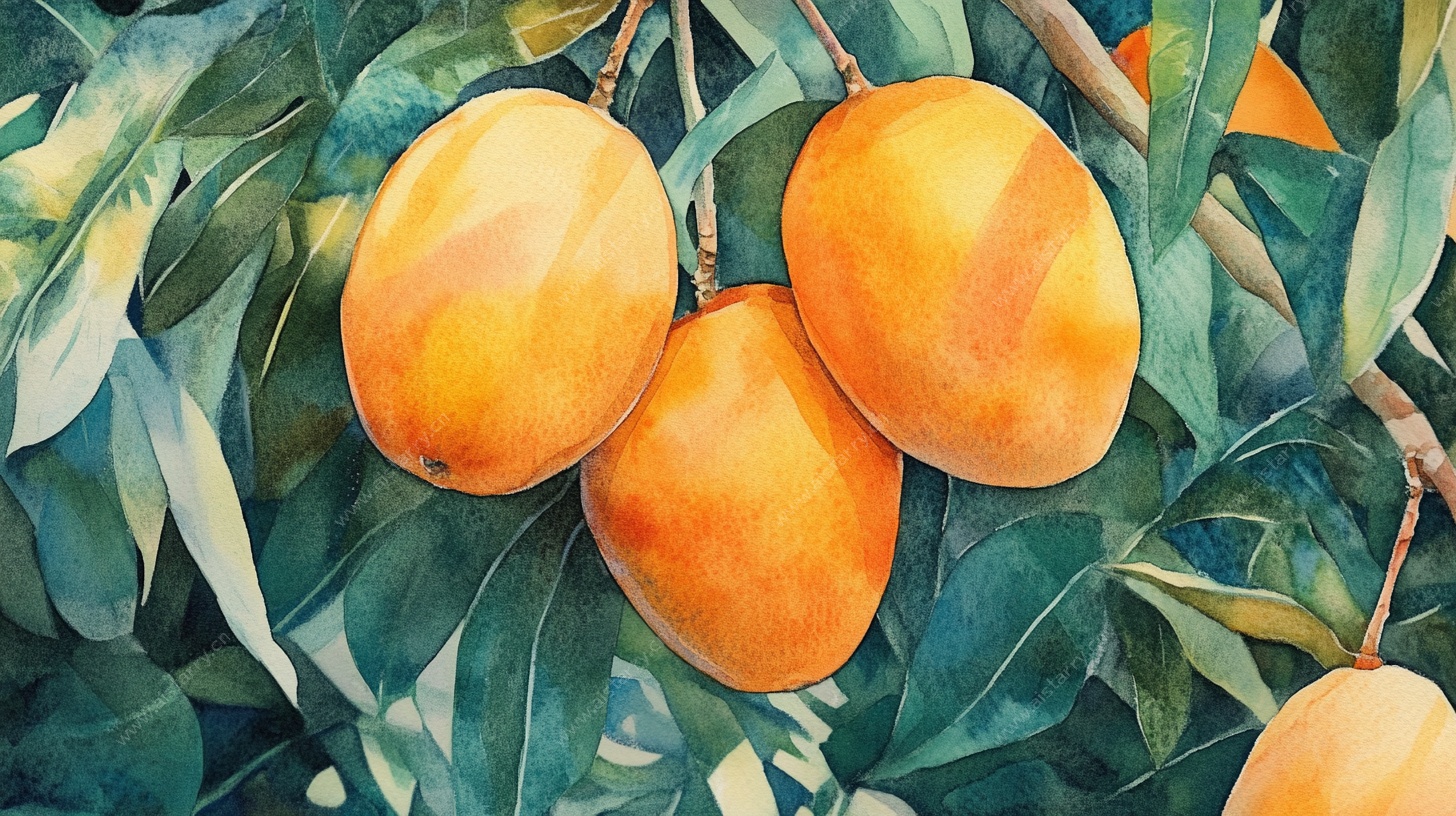 枝头金柿水彩画