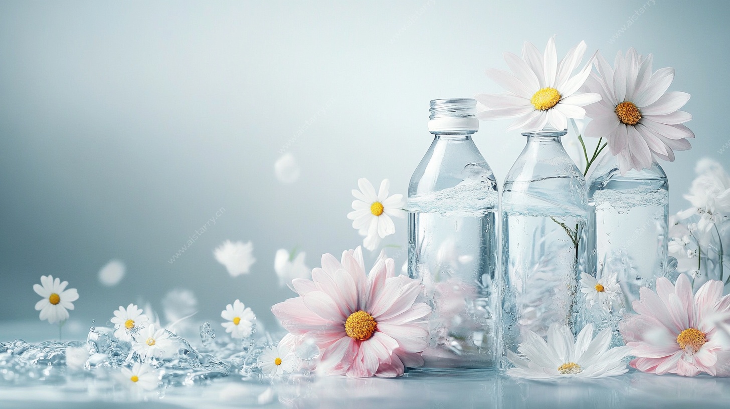 清新雏菊与透明水瓶组合