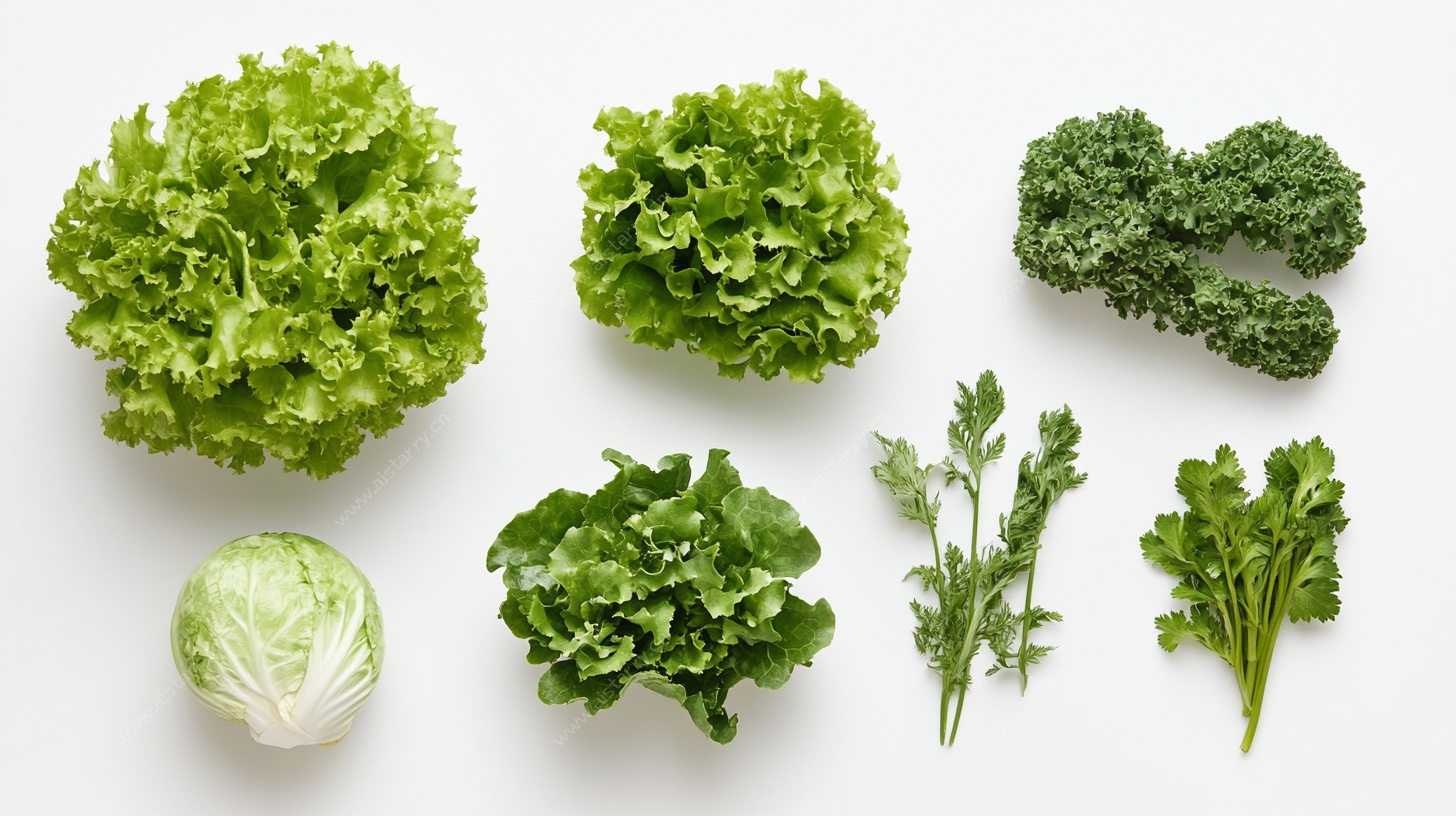 多样绿叶蔬菜集合展示