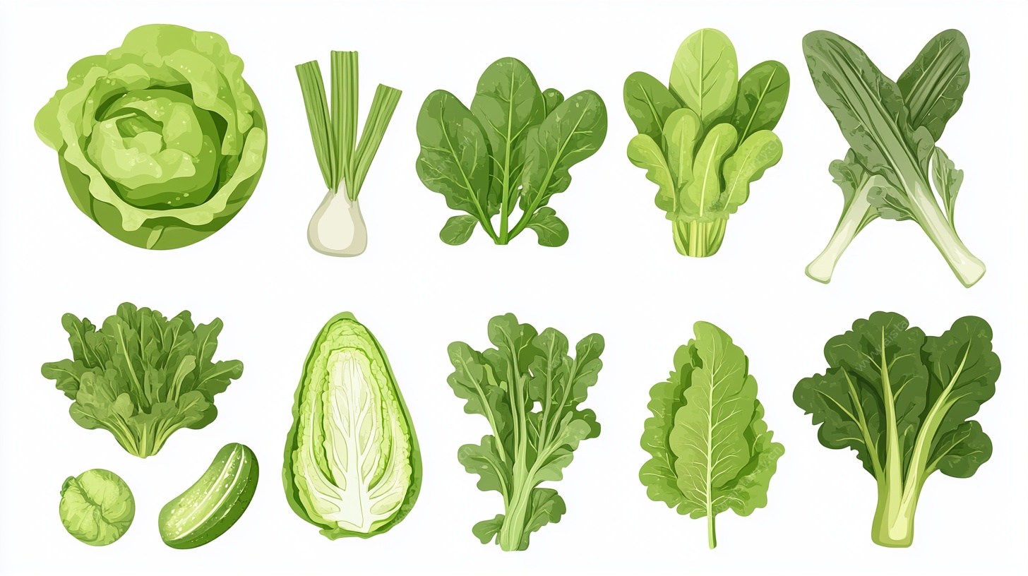 多样绿叶蔬菜插画集合