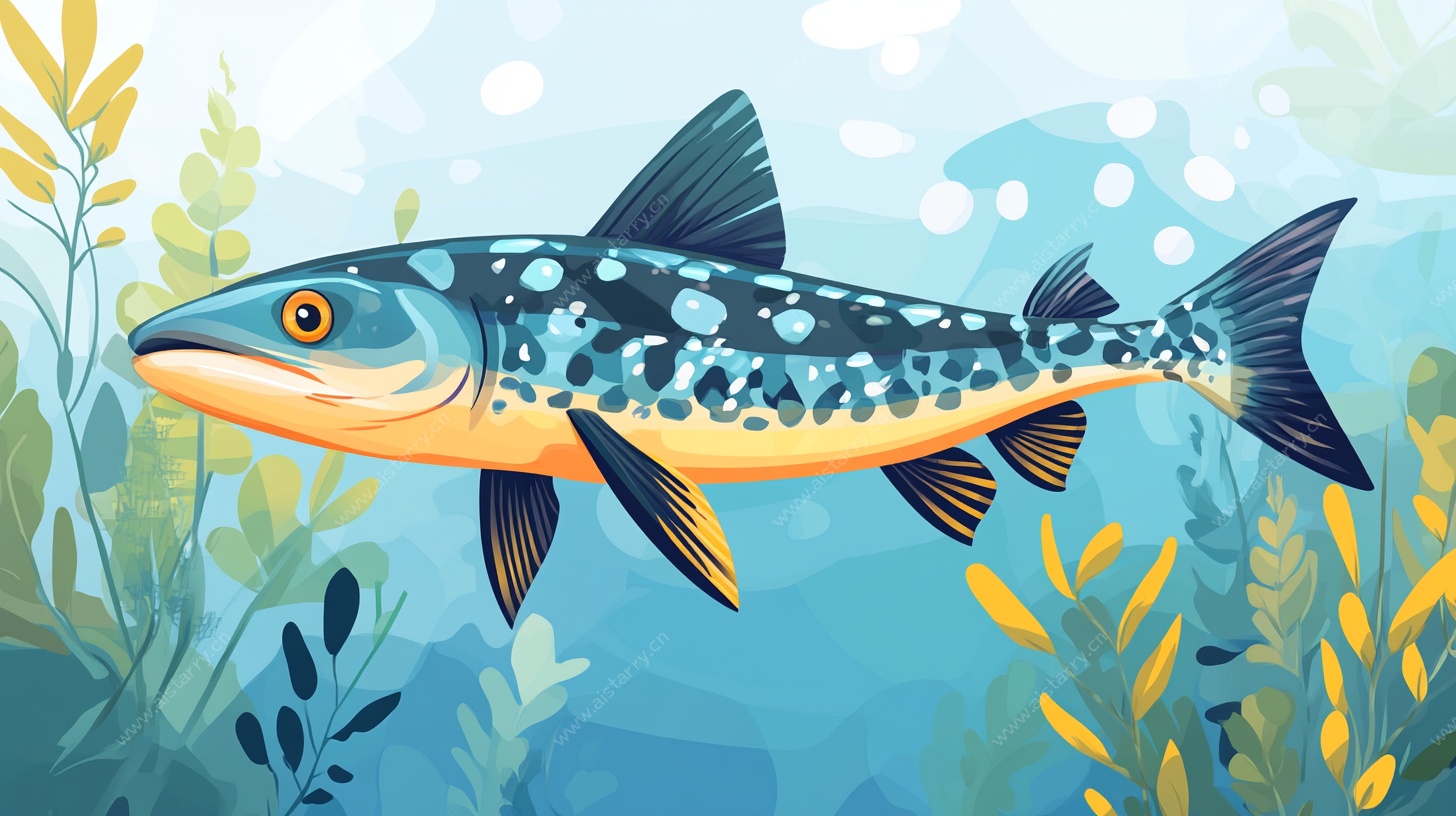 游动的斑点鱼在水草间