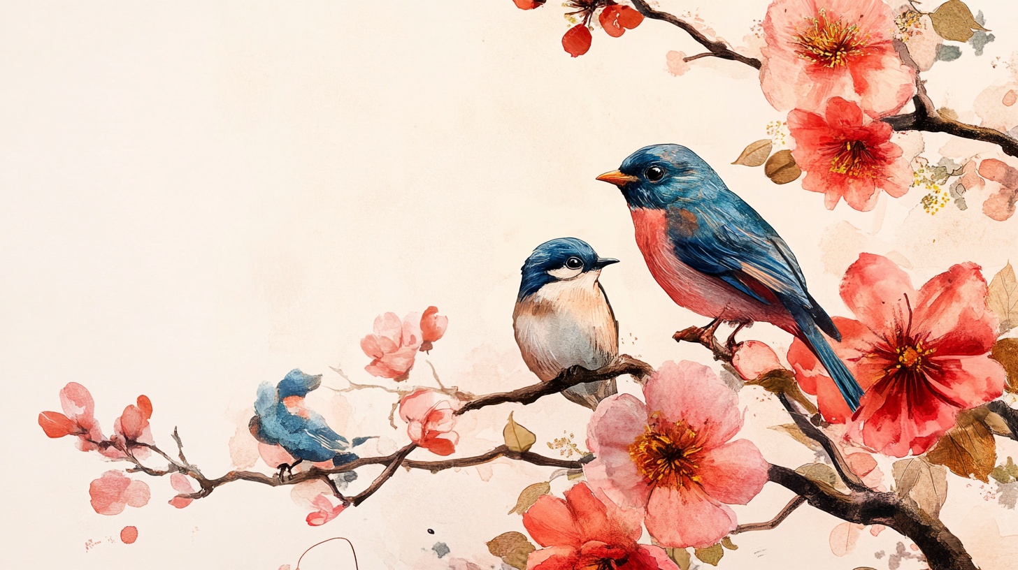 枝头双鸟栖花树