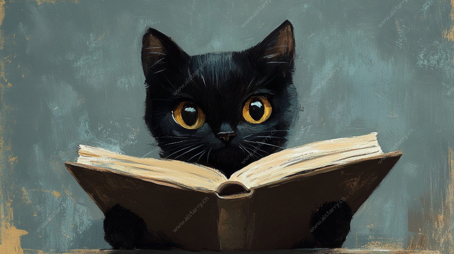 黑猫专注读书瞬间