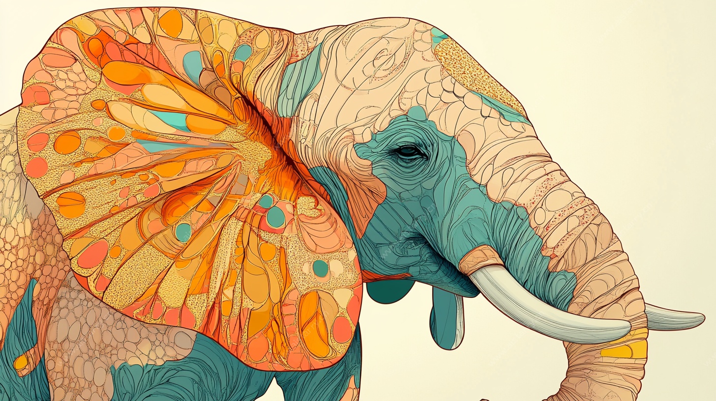 彩色花纹大象插画