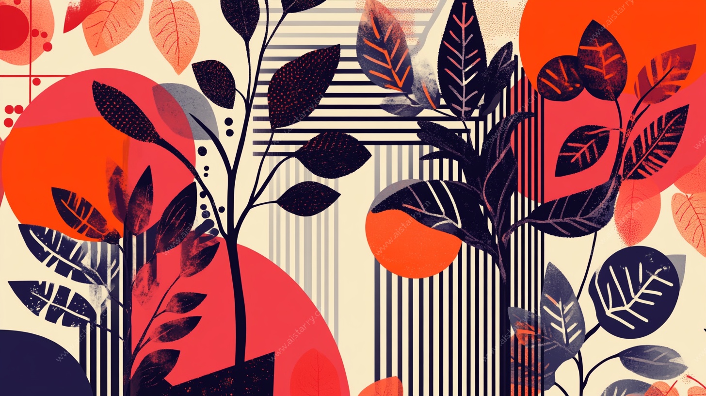 抽象植物几何图案插画