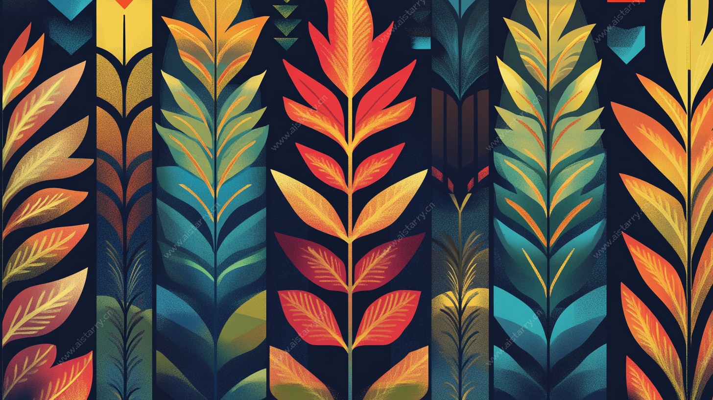 多彩叶片抽象图案设计