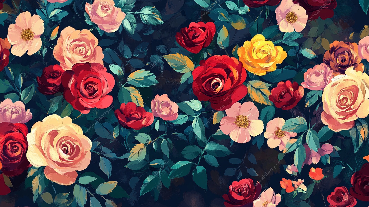多彩玫瑰花卉图案背景