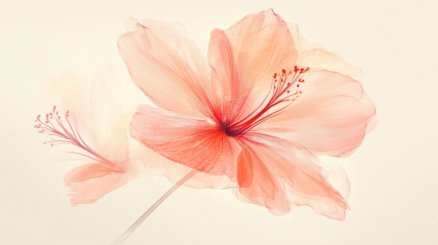 粉色水墨风扶桑花