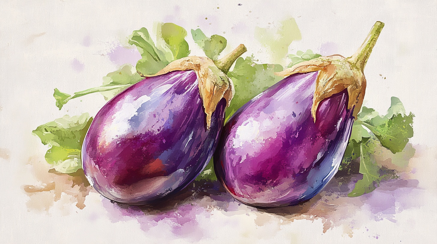 水彩绘茄子静物图