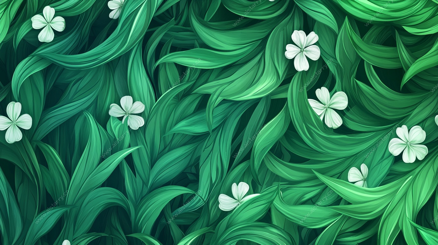 绿叶白花梦幻植物背景图