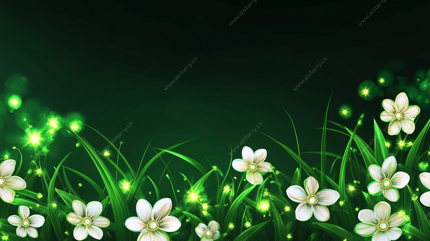 梦幻绿草地白花背景图