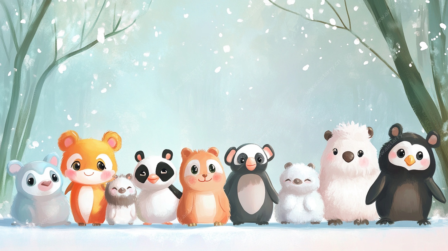 雪地中的可爱动物大集合