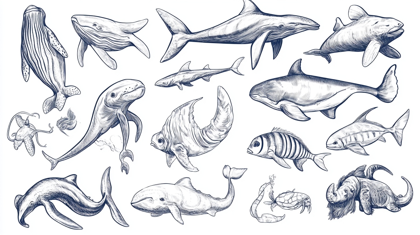 手绘海洋生物集合图