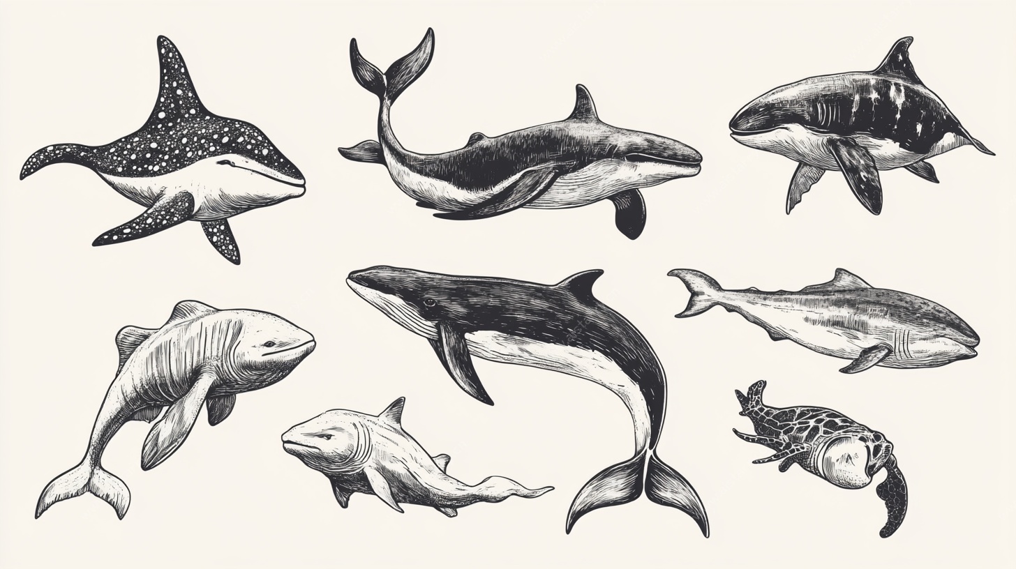 手绘海洋生物集合图