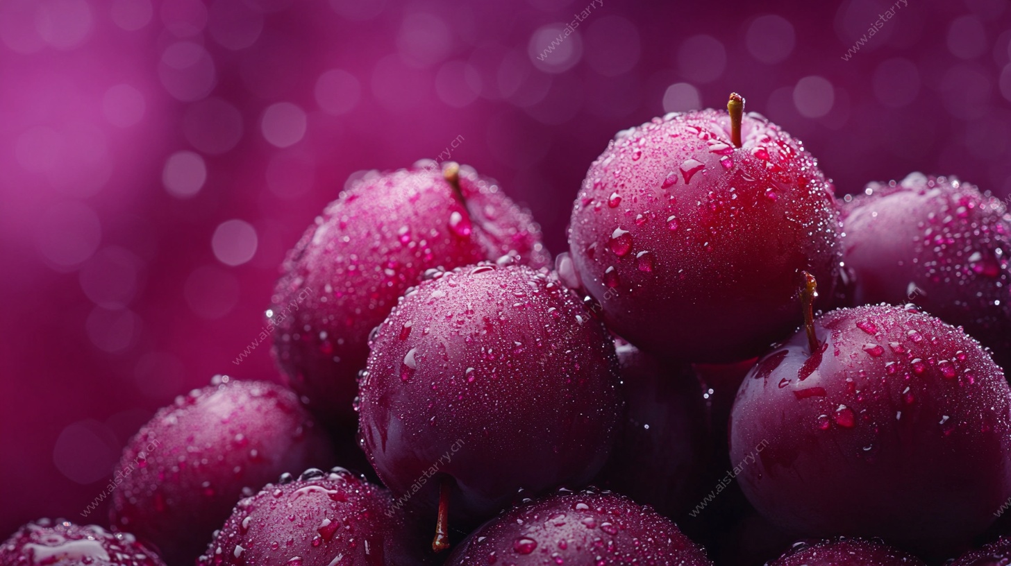 紫李堆簇带水珠特写