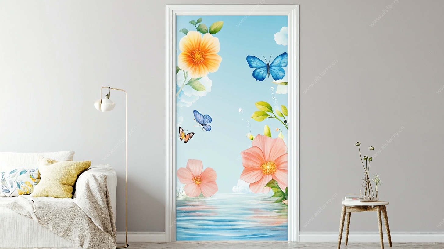 花朵蝴蝶门贴装饰画