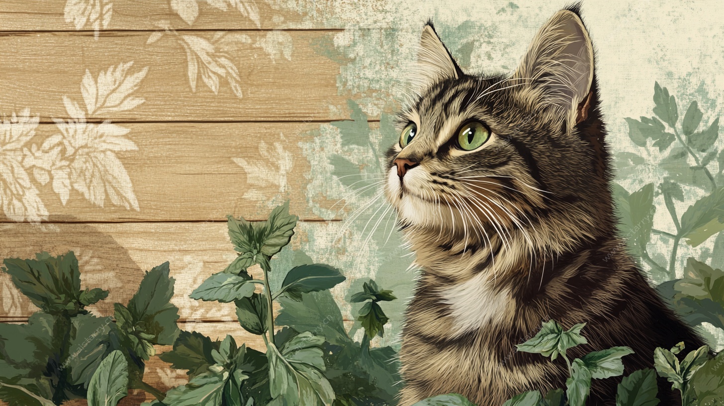 绿植旁的凝望猫咪