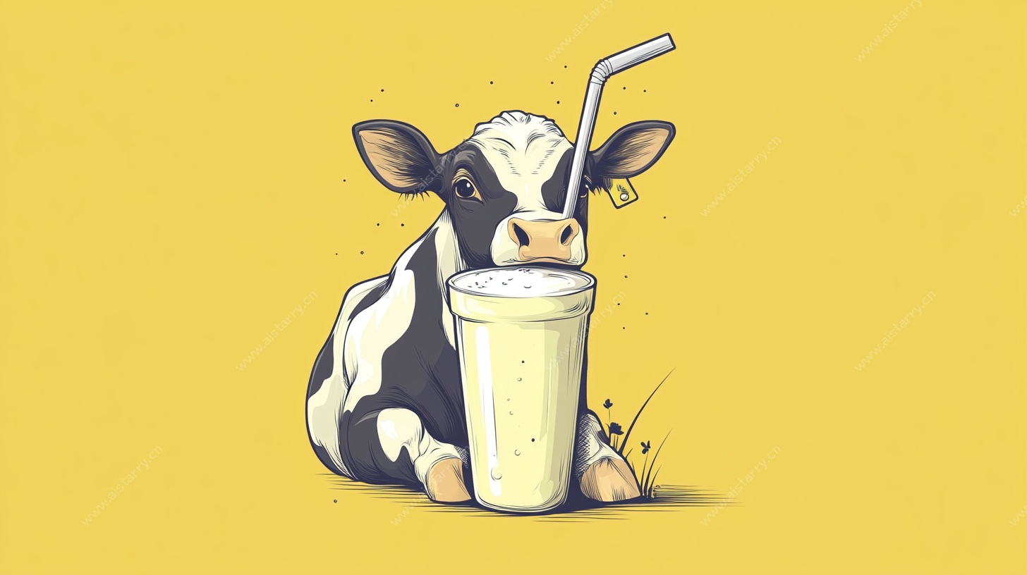 萌趣小牛畅饮奶昔