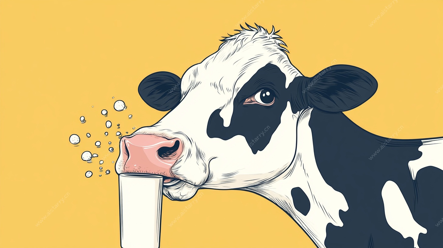 奶牛畅饮牛奶趣味插画