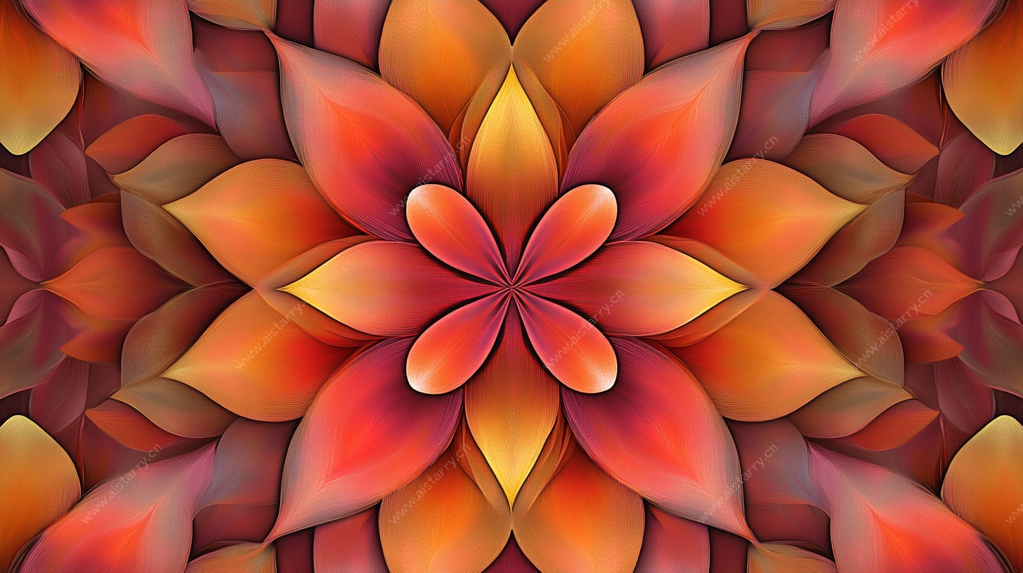 炫彩花朵几何对称图案