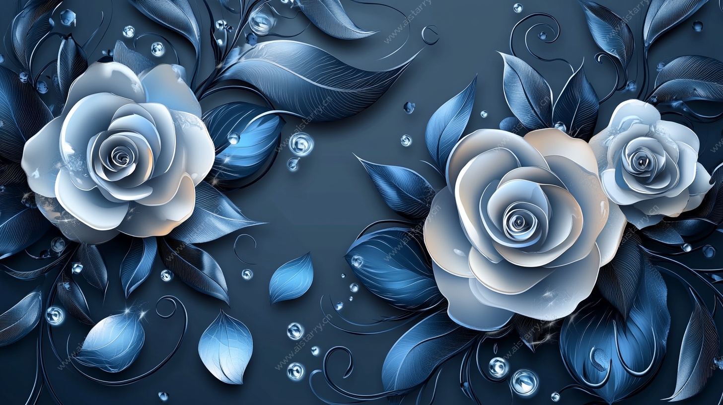蓝调立体花卉装饰图案