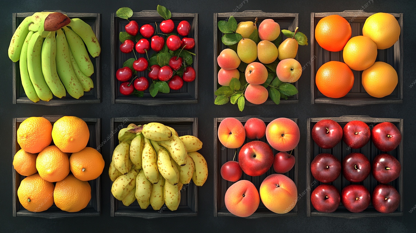 多样水果整齐排列展示