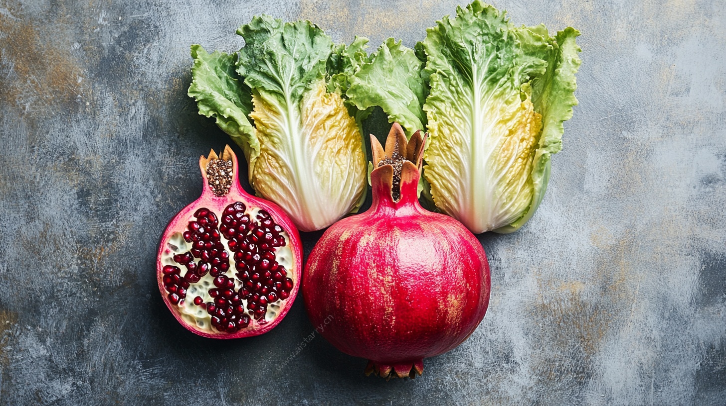 石榴白菜静物图