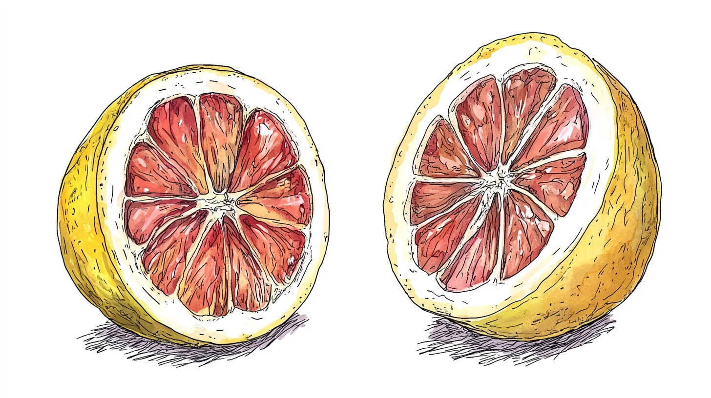 手绘两半西柚插画